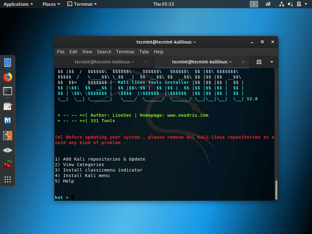 Install Katoolin in Kali Linux