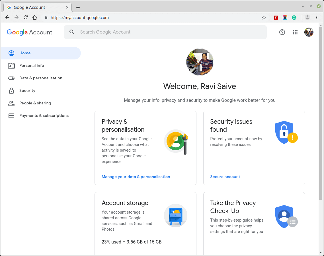 My Google Account Home