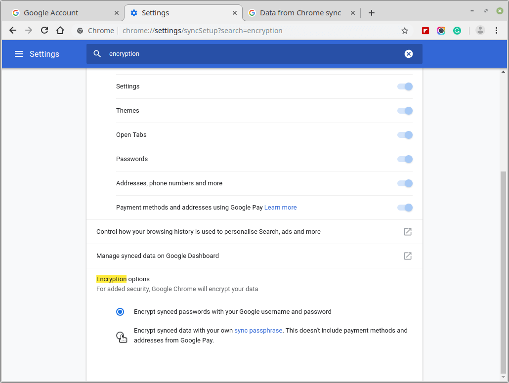 Encrypt Chrome's Synced Data