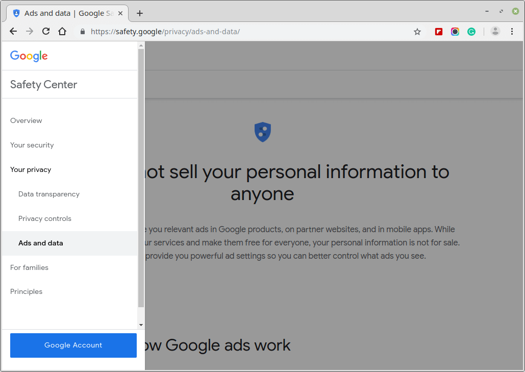 Google Privacy and Ad Settings