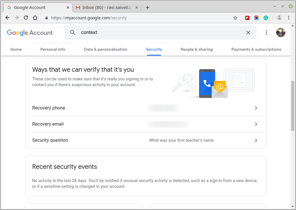 Google Recovery Information