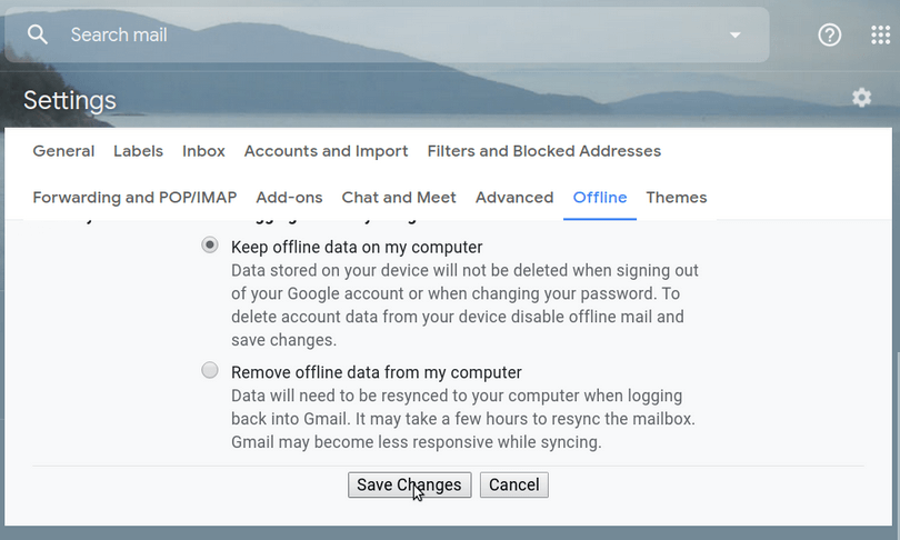 Click on Save Changes - Enable Gmail Offline