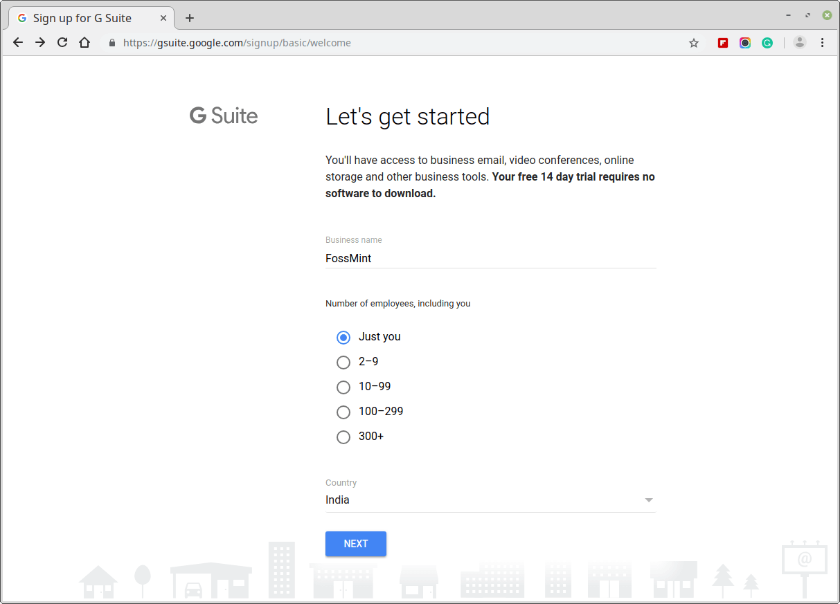 Create Account at G-Suite