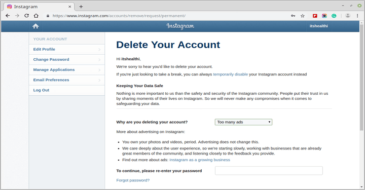 Delete Instagram Account
