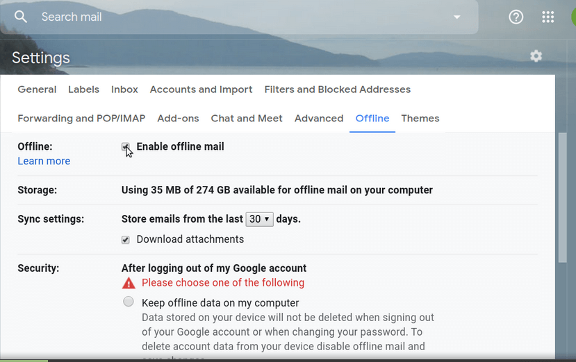 Untick Enable Option - Disable Gmail Offline