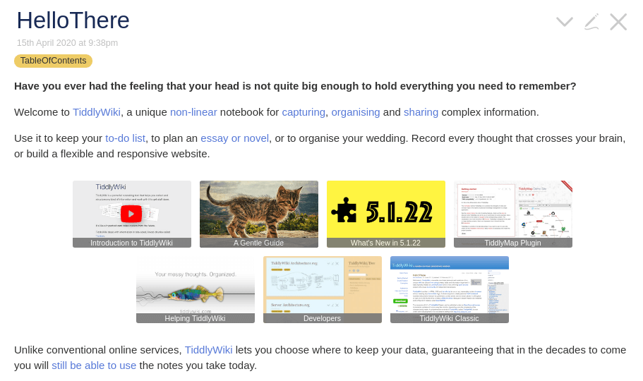 TiddlyWiki - Note Taking App