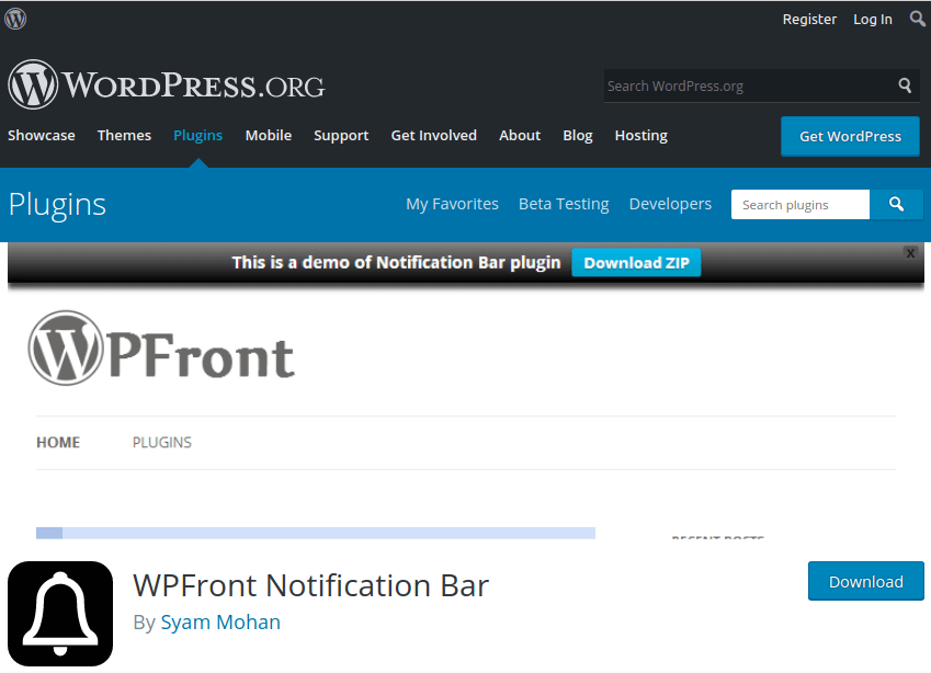 WPFront Notification Bar