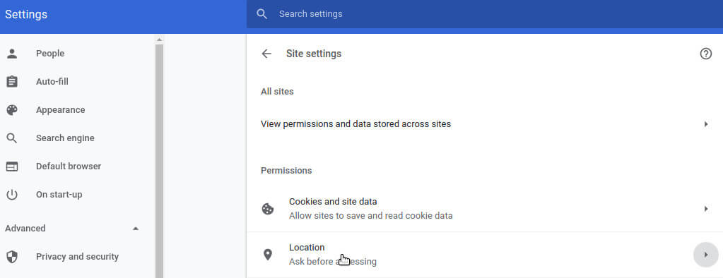 Chrome Location Settings