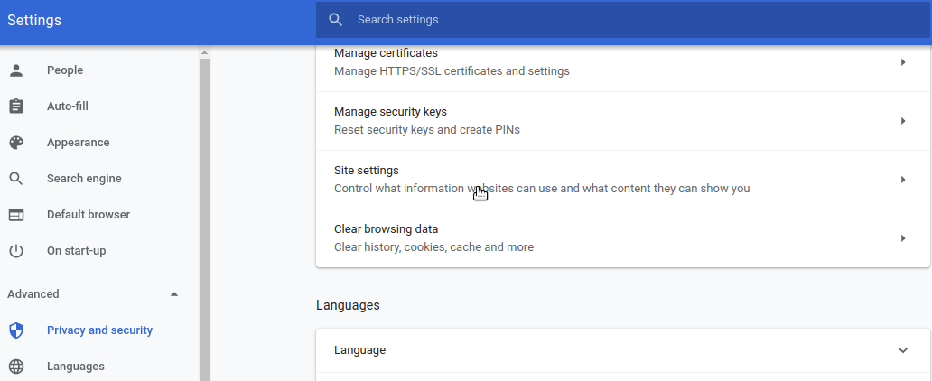 Chrome Site Settings