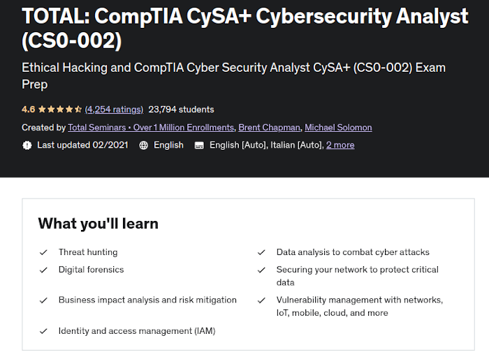 CompTIA CySA+ Cybersecurity Analyst