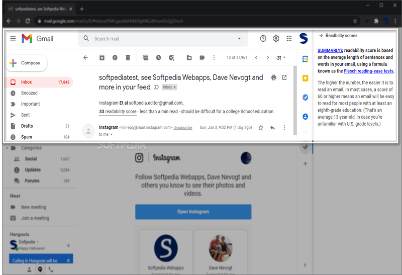 Gmail inbox Readability Score