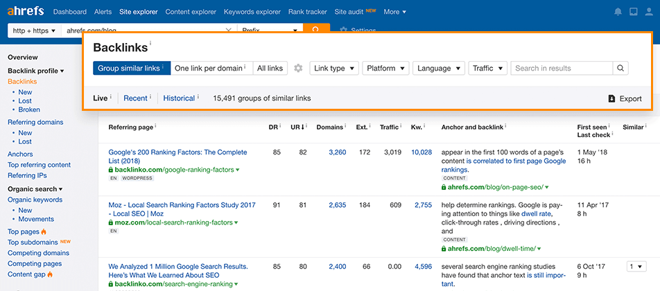 Ahrefs Backlink Checker