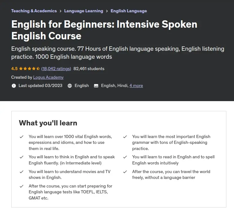 English for Beginners - Intensive Spoken English Course