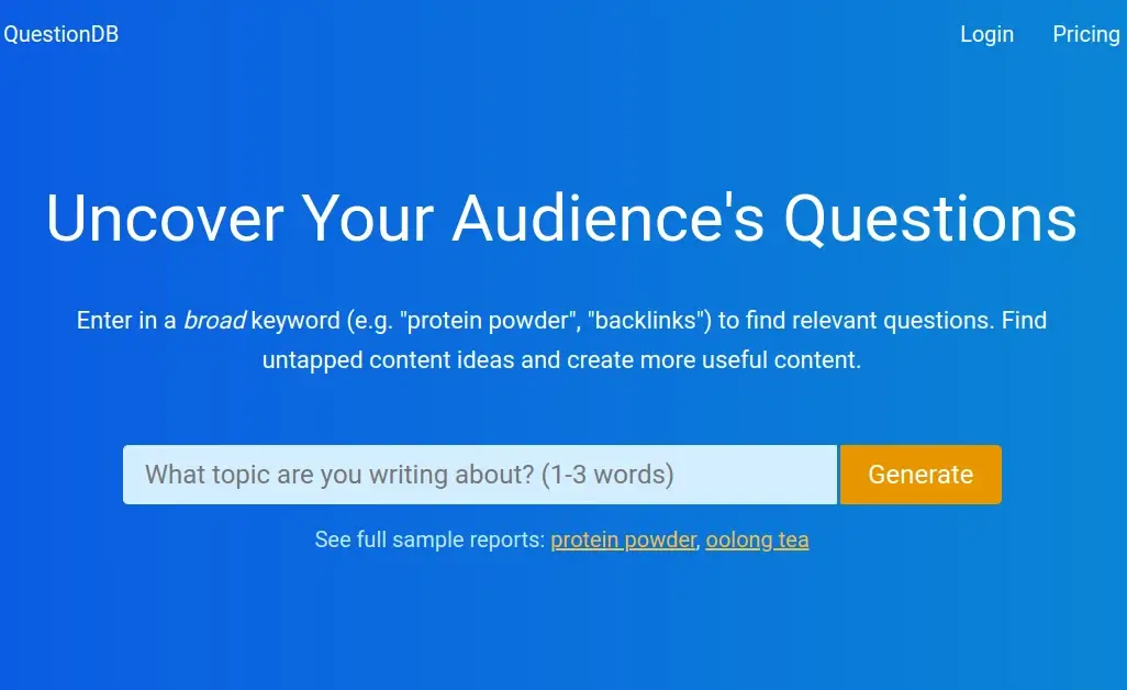 QuestionDB - Free Keyword Questions Tool