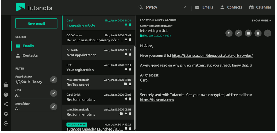 Tutanota - Encrypted Search