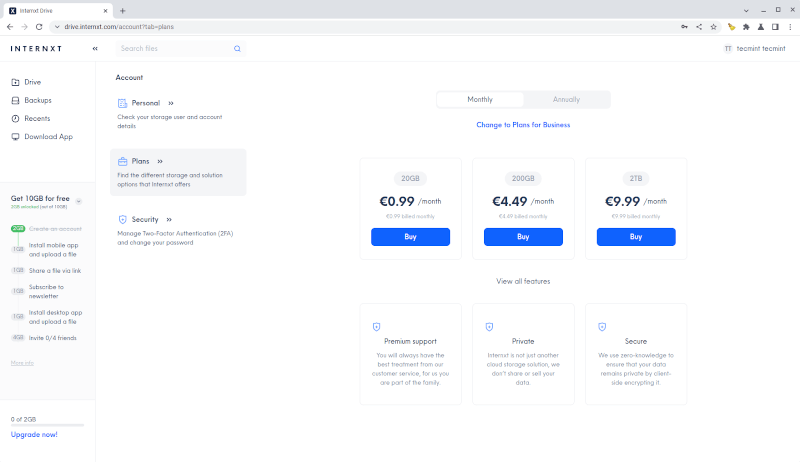 Internxt App Pricing