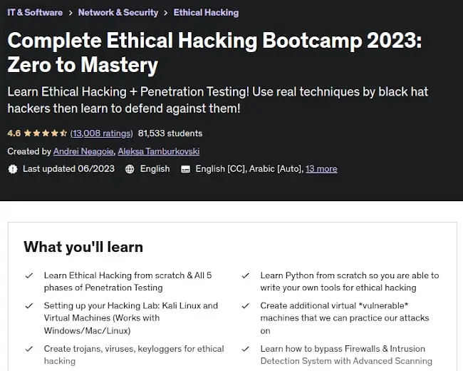 Complete Ethical Hacking Bootcamp 2023