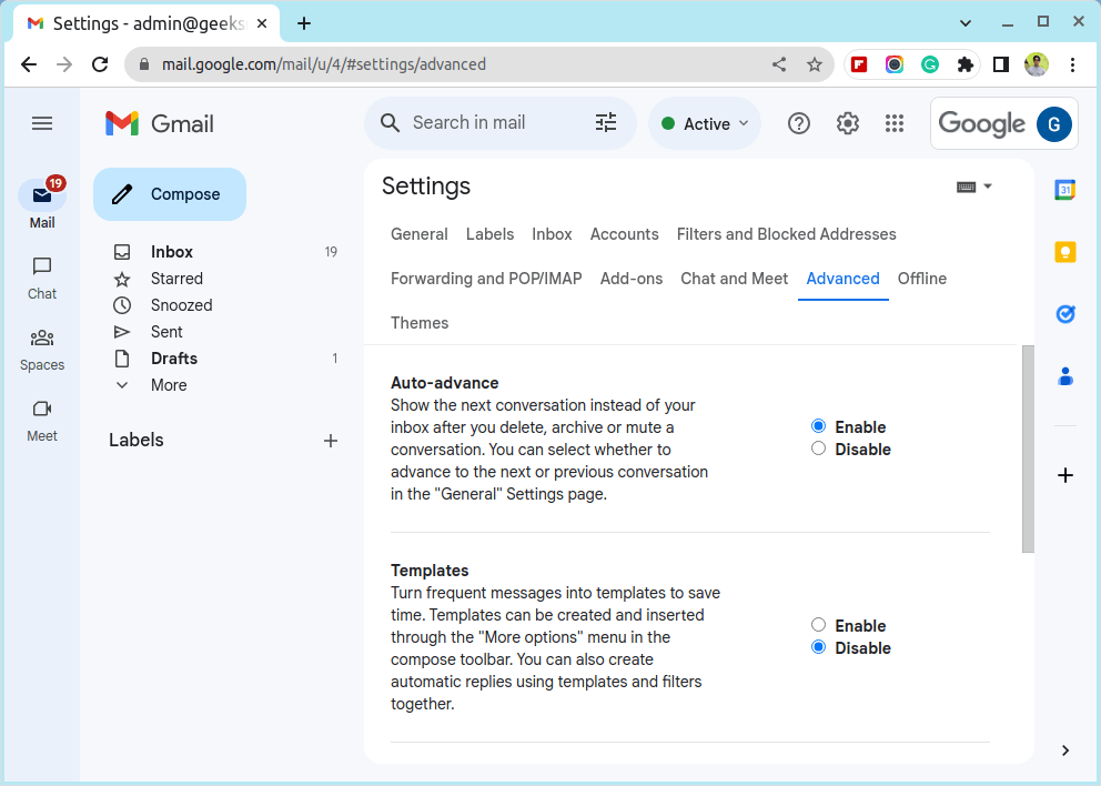 Enable Auto Advance in Gmail
