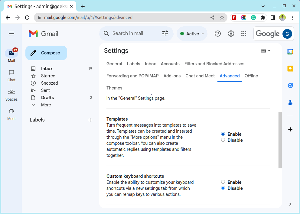 Enable Template in Gmail