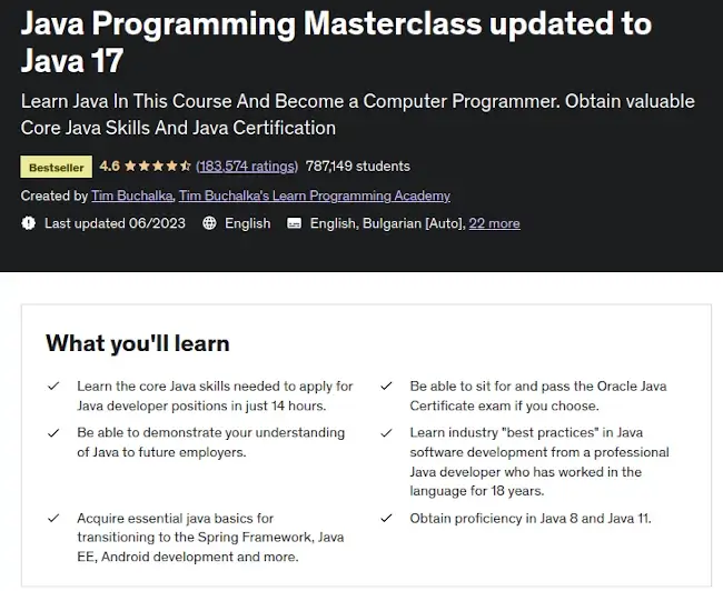 Java Programming Masterclass updated to Java 17
