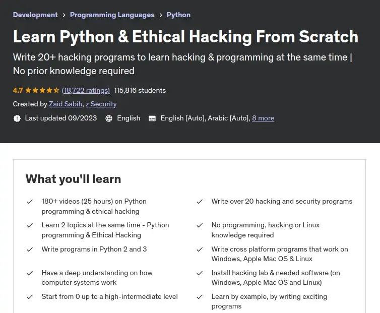 Learn Python and Ethical Hacking From Scratch