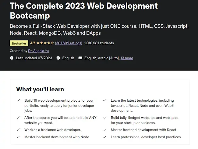 The Complete 2023 Web Development Bootcamp