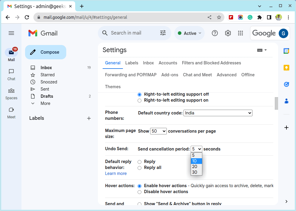 Undo Send in Gmail