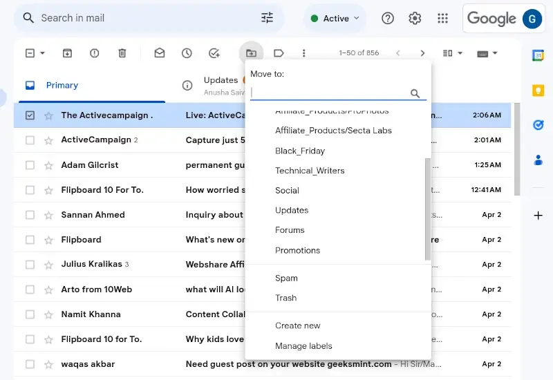 Use labels in Gmail