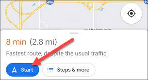 Click Start Button on Google Map App