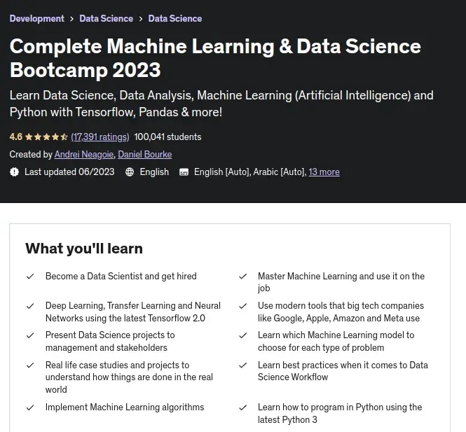 Complete Machine Learning & Data Science Bootcamp