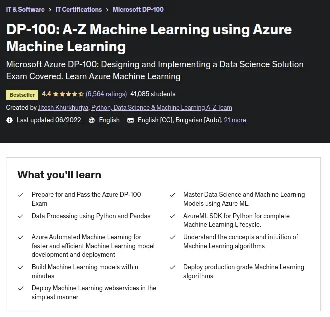 DP-100: A-Z Machine Learning using Azure Machine Learning