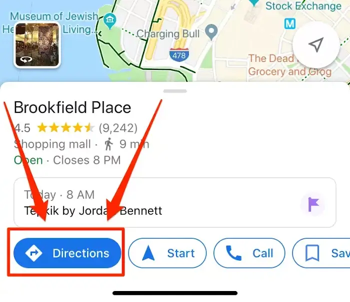 Direction Tab on Google Map App