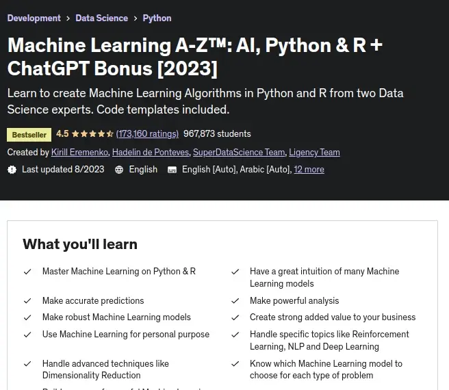 Machine Learning: AI, Python & R + ChatGPT Bonus