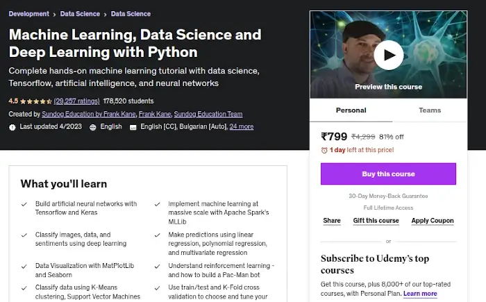 Machine Learning, Data Science and Deep Learning with Python