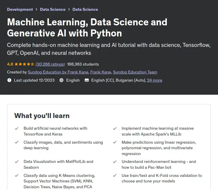 Machine Learning, Data Science and Generative AI with Python