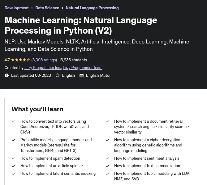 Machine Learning: Natural Language Processing in Python (V2)