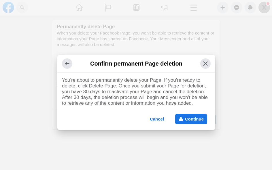 Confirm Deleting Your Facebook Page