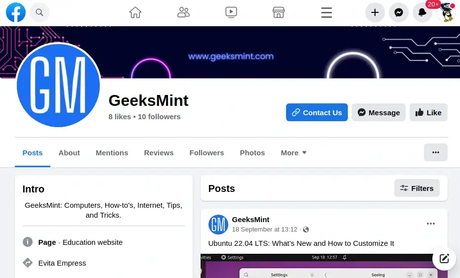 GeeksMint's Facebook Call-to-Action Button
