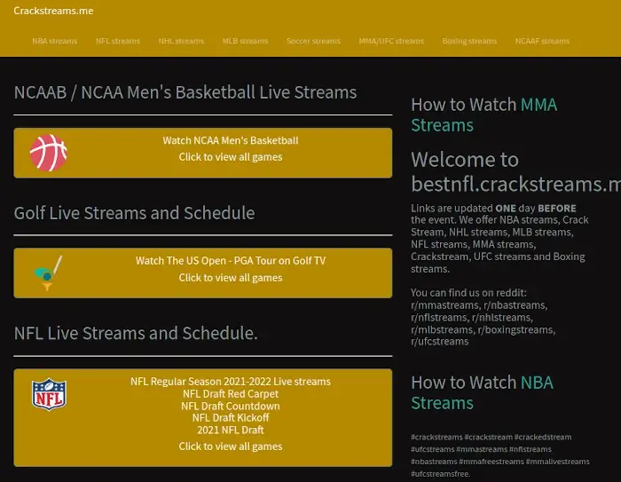 CrackStreams - Sports Streaming Sites