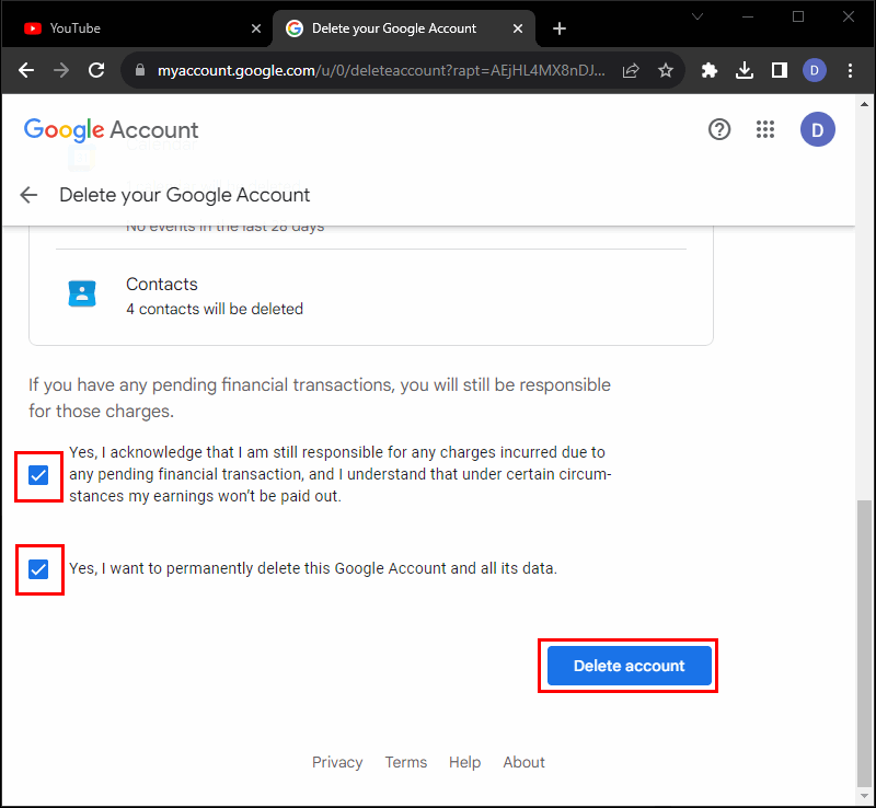 Confirm Delation of Your Google Account