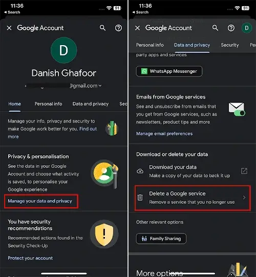 Delete a Google Service