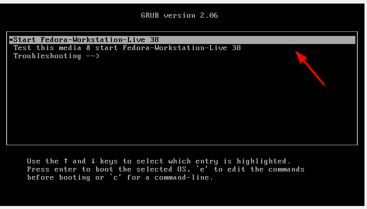 Fedora Grub Menu