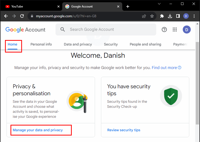 Google Account Home