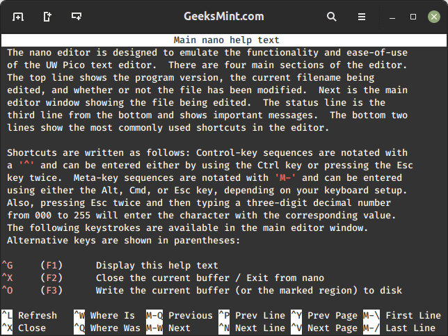 Nano Text Editor