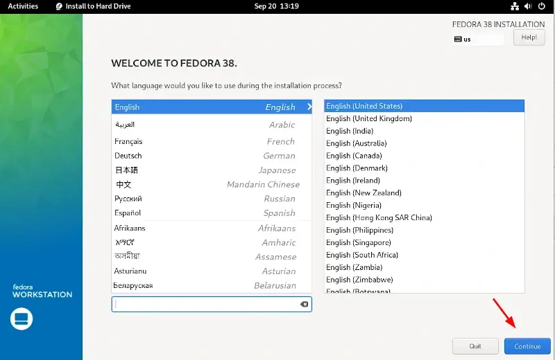 Select Fedora Language