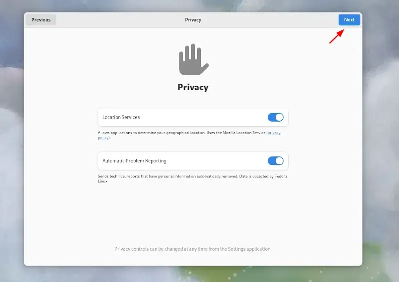 Select Fedora Privacy