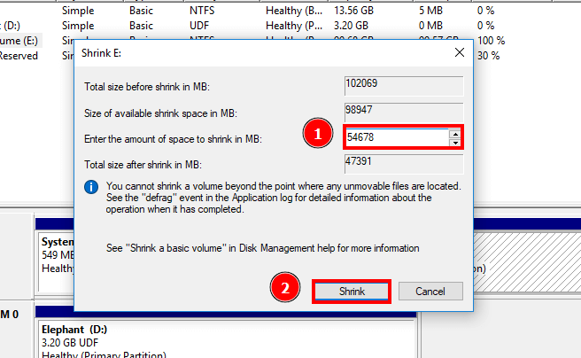 Shrink Volume Size