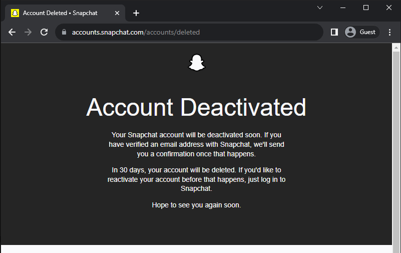 Snapchat Account Deactivated