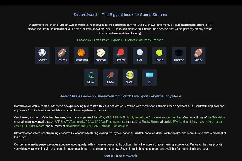 Stream2Watch - Sports Streaming Sites