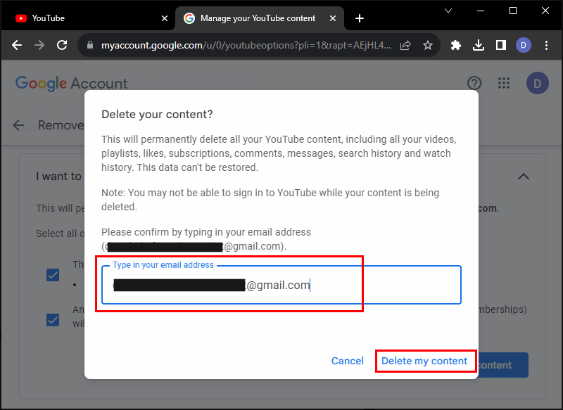 YouTube Confirm Deletion